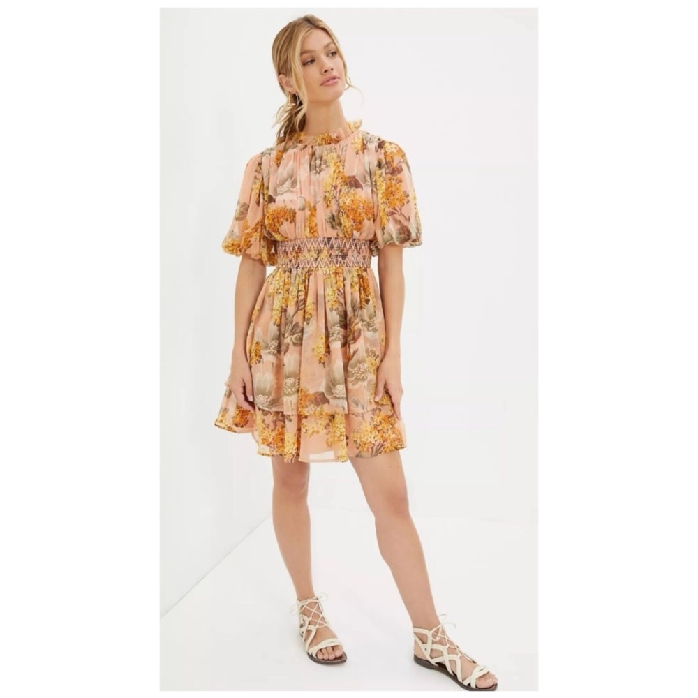NWOT Anthropologie Not So Serious Amaranth Puff Sleeve Mini Dress  Size XS
